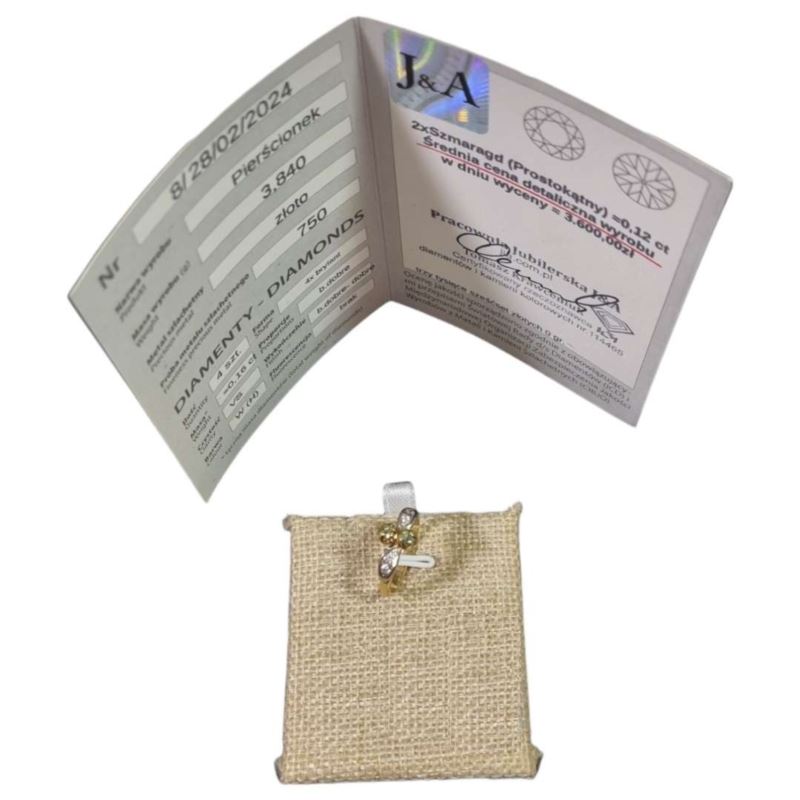 Pierścionek ze szmaragdami i brylantami pr750 3,84g + certyf