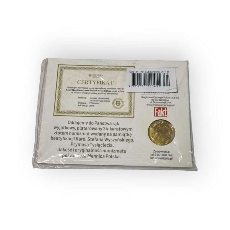 Kard. Stefan Wyszyński pozłacany numizmat pamiątka