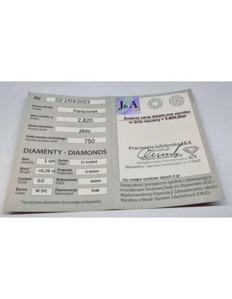 Pierścionek cert wycena 3600 p 750 , waga (g): 2,81