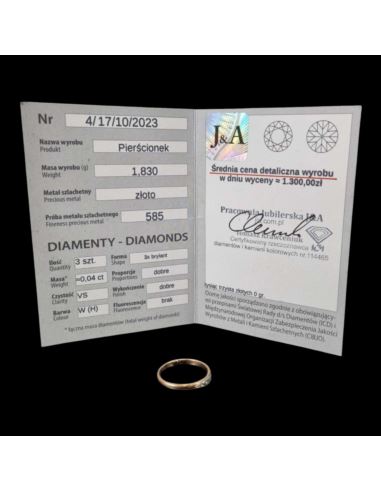 Pierścionek Brylant p585 1,82g r16 Certyfikat Wycena 1300