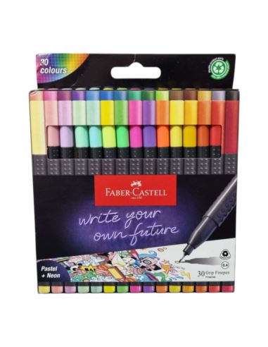 Faber-Castell Cienkopisy Pisaki Mazaki 0,4mm Grip 30 Kolorów + Pastel Neon