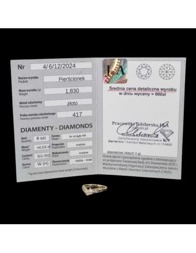 Pierścionek pr417 (10) 1,84g r11 Certyfikat Wycena 900zł