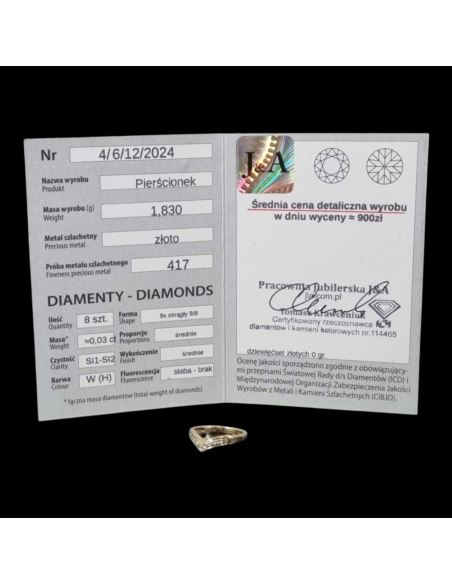 Pierścionek pr417 (10) 1,84g r11 Certyfikat Wycena 900zł