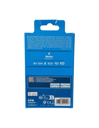 ŁADOWARKA SAMOCHODOWA CELLULARLINE 3 PORTY USB-A 18W USB-C 20W