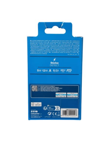 ŁADOWARKA SAMOCHODOWA CELLULARLINE 3 PORTY USB-A 18W USB-C 20W ŁADOWARKA SAMOCHODOWA CELLULARLINE 3 PORTY USB-A 18W USB-C 20W