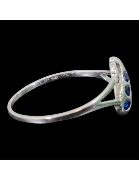 Pierścionek Biale Złoto Niebieskie Kamienie p750 1,47g r16,5