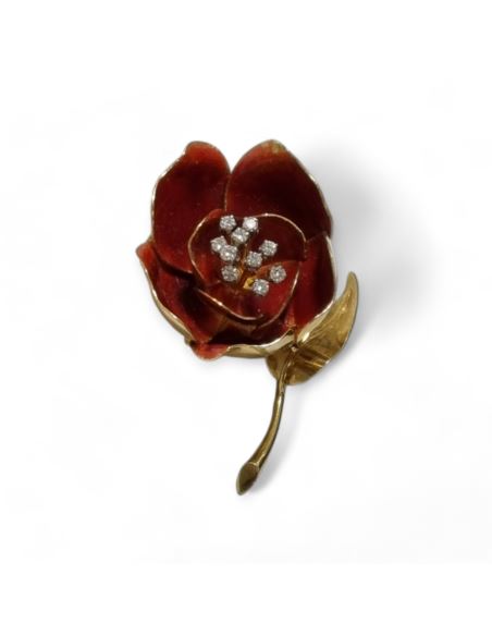 Broszka róża pr.750 15,46g (wyc. 9000zł) 10szt diam 0.28ct