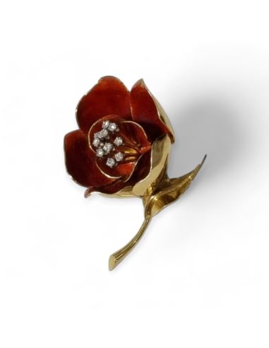 Broszka róża pr.750 15,46g (wyc. 9000zł) 10szt diam 0.28ct