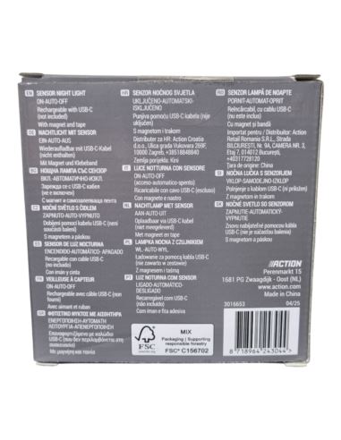 Lampka Nocna Czujnik Ruchu Ładowanie USB Ścienna Średnica 10cm 20Lumenów