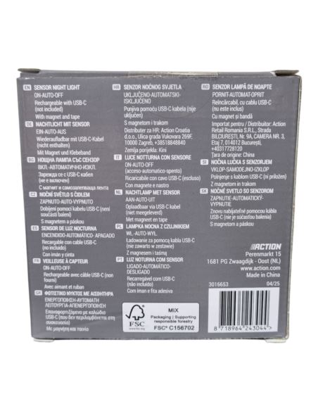 Lampka Nocna Czujnik Ruchu Ładowanie USB Ścienna Średnica 10cm 20Lumenów