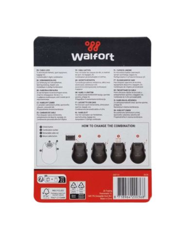 Zabezpieczenie Rowerowe Linka Walfort 1 m Zamek Szyfrowy na Kod