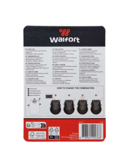 Zabezpieczenie Rowerowe Linka Walfort 1 m Zamek Szyfrowy na Kod