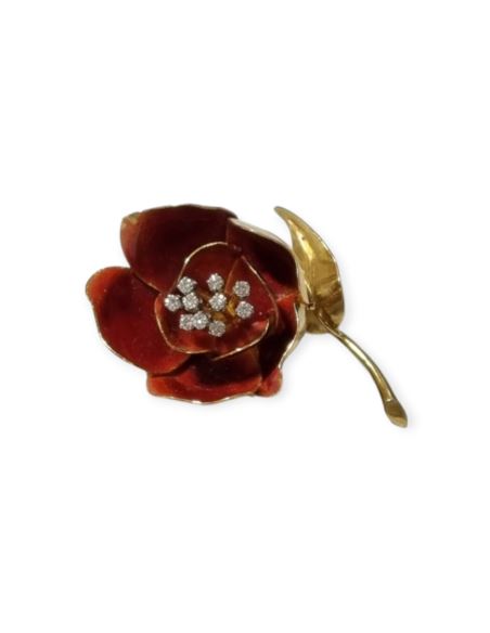 Broszka róża pr.750 15,46g (wyc. 9000zł) 10szt diam 0.28ct