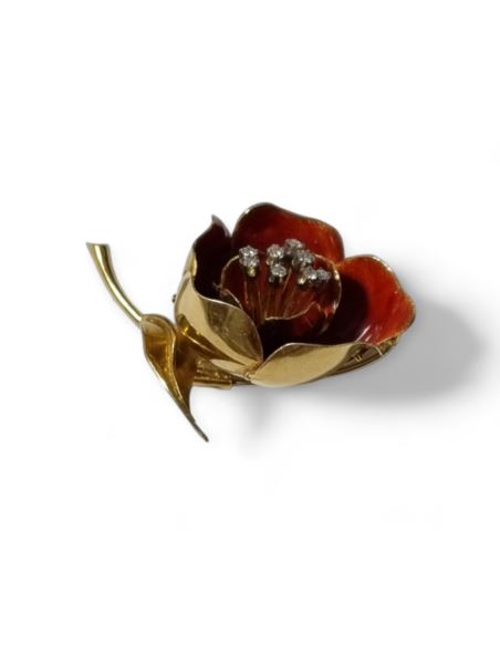 Broszka róża pr.750 15,46g (wyc. 9000zł) 10szt diam 0.28ct