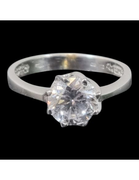 Pierścionek Duża Cyrkonia Białe Złoto p585 2,54g r14