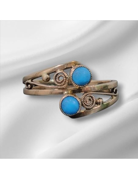 Pierścionek Dwa Turkusy 2,48g pr.585 r.11