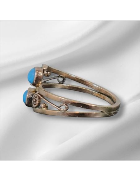 Pierścionek Dwa Turkusy 2,48g pr.585 r.11